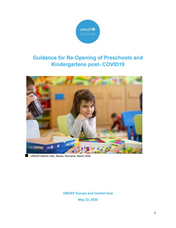UNICEF Guidance for Re-opening of Pre-schools and Kindergartens Post-COVID-19